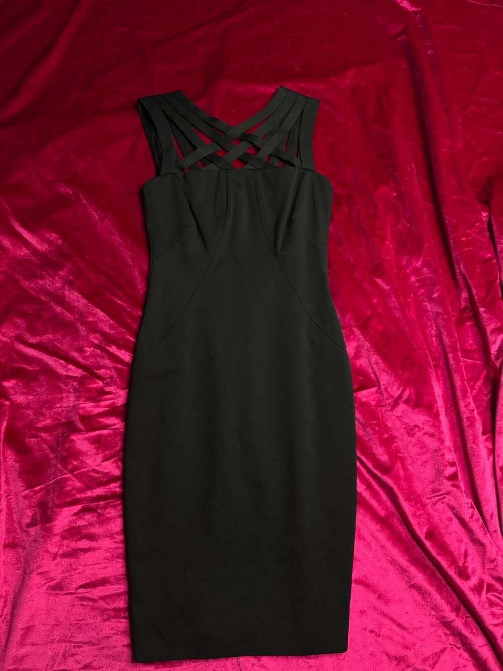 Cache Black Bodycon Cocktail Dress with Criss-Cross Neck Detail
